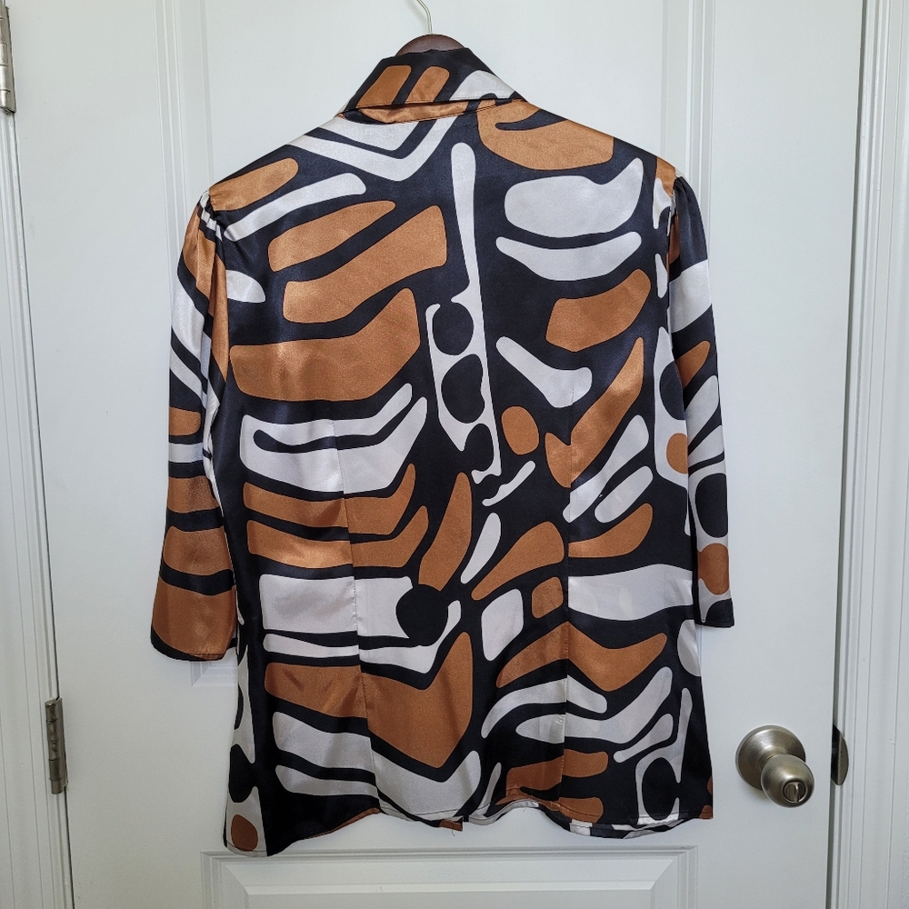 Violet & Claire Brown, Black, White Button Down Collared Silky Shirt Blouse L - Picture 11 of 11